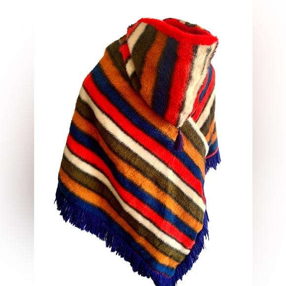 Vintage Unique Chevron Teddy Poncho Faux Fur One Size - Picture 15 of 15